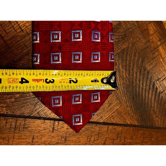 Villa Bolgheri Red with Light Blue Squares, Geometric, Silk, Formal, Business - Picture 6 of 7